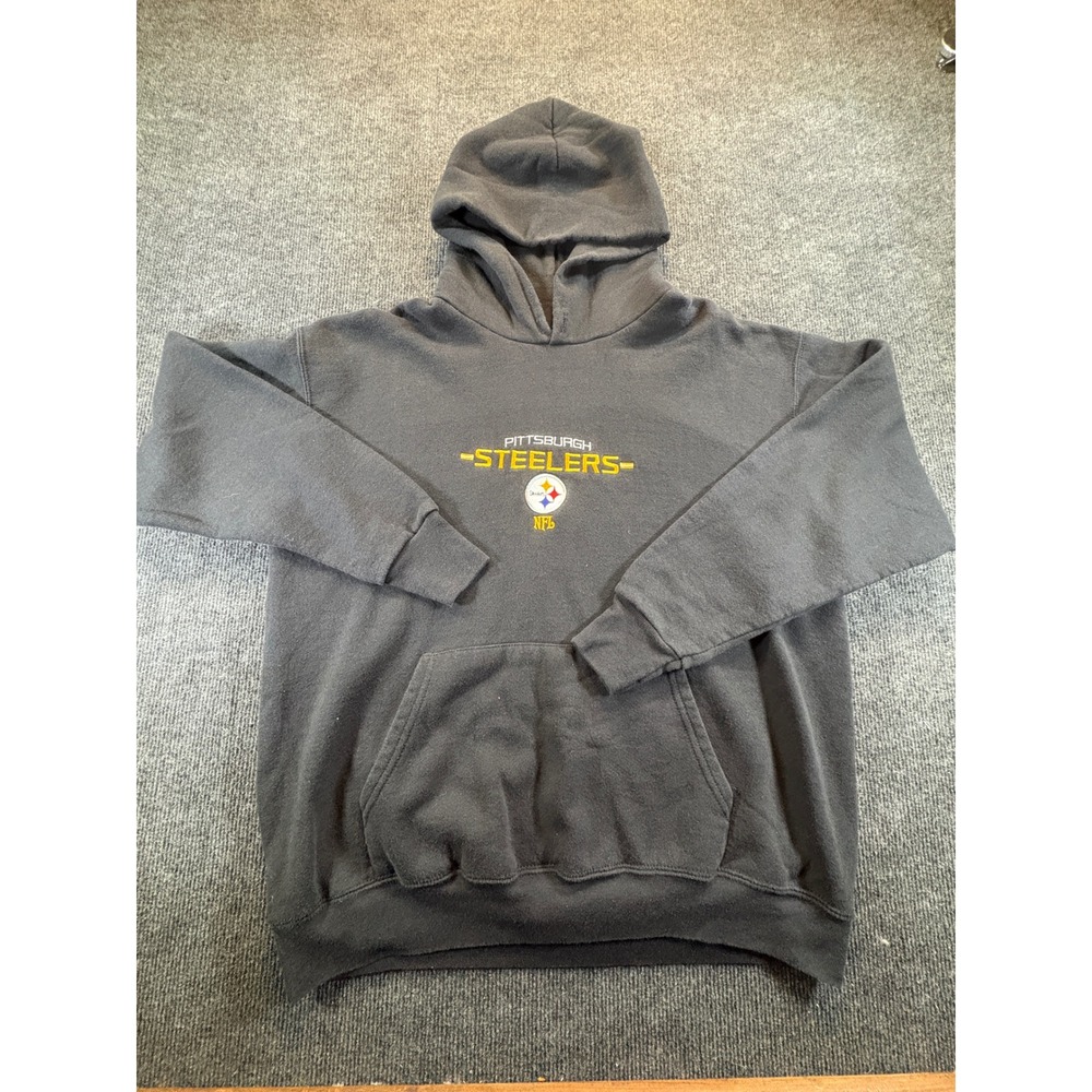 NFL Pittsburgh Steelers Embroidered Pullover Hoodie Charcoal Grey Mens XL